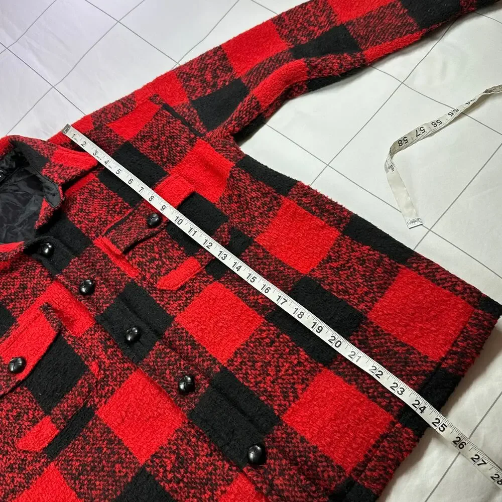 Pomander Place Shirt Jacket Womens XS Red Black Austen Buffalo Check Plaid Wool